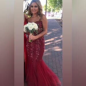 Jovani Sleeveless Burgundy Sequin Dress